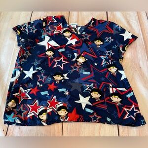 DC Comics Wonder Woman Mock Wrap Scrup Top Size 2xl Red White Blue Stars